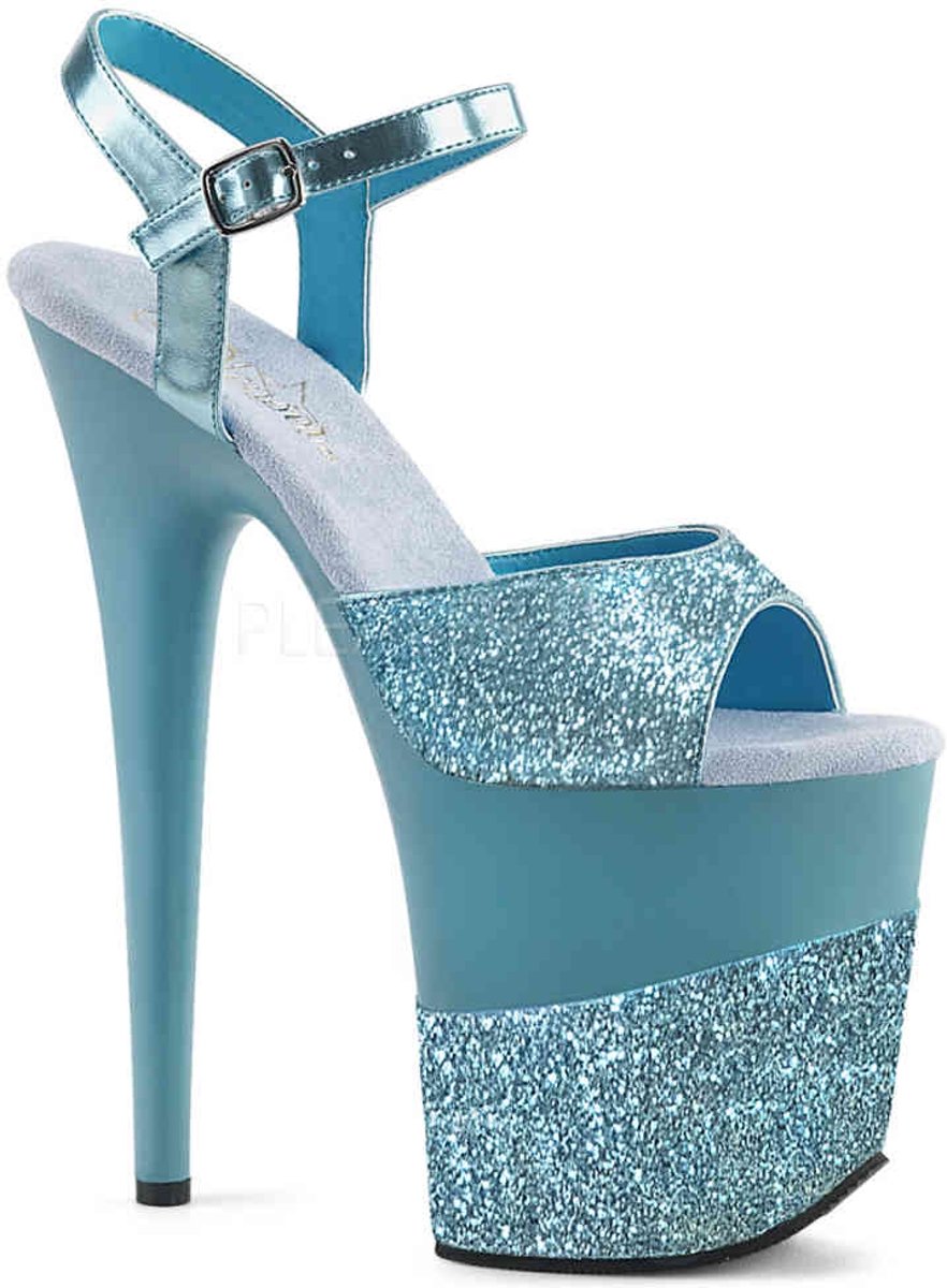 EU 38 = US 8 | FLAMINGO-809-2G | 8 Heel, 4 PF Ankle Strap Sandal w/ Glitter Wrapped PF